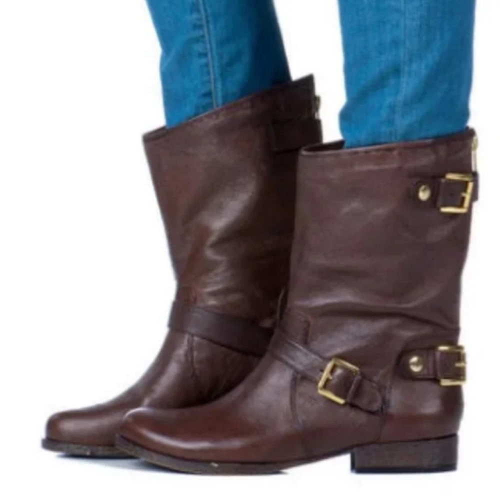 Brown Combat Moto Boots with Rugged Sole